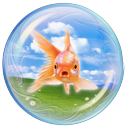 Frutiger Aero Turquoise Arrow & Goldfish Bubble pointer on a light page