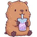 Kawaii Capybara with Sweet Strawberry pointer on a light page