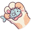 Cute Kitten Paw & Little Fish Toy pointer on a light page