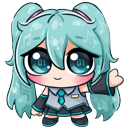 Vocaloid Hatsune Miku Chibi with Sweet pointer on a light page