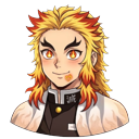 Demon Slayer Kyojuro Rengoku Eating pointer on a light page