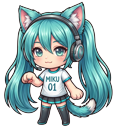 Hatsune Miku 01 Shirt and Chibi Neko pointer on a light page