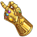 Golden Infinity Gauntlet with Infinity Stones pointer on a light page