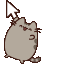 Pusheen Cat Animated Holding Arrow Mouse cursor on a light page