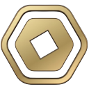 Shiny Gold Roblox Robux Coin pointer on a light page