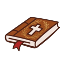 Animated Christmas Angel with Harp & Bible pointer on a light page