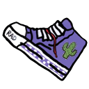 Cute Pink Skateboard and Purple High Top Sneaker pointer on a light page