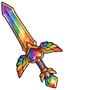 Vibrant Rainbow Gradient Knight Sword and Shield cursor on a light page