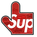 Cool Red Supreme Logo Streetwear pointer on a light page