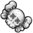 White KAWS Crossbones Skull pointer on a light page