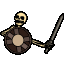 Spooky Cute Knight Skeleton Banging Shield cursor on a light page