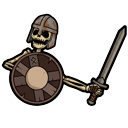 Spooky Cute Knight Skeleton Banging Shield pointer on a light page