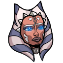 Ahsoka Tano Clone Wars Face and Jedi Lightsaber pointer on a light page