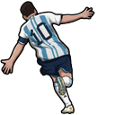 Leo Messi Argentina Number 10 and FIFA World Cup Trophy pointer on a light page